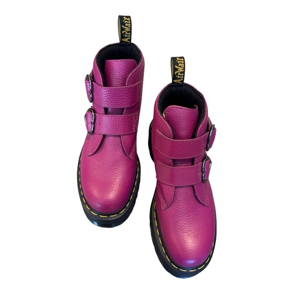 Dr. Martens Pink Devon Heart Boots Fuschia Milled Leather Quad Retro Women's 10 - Picture 2 of 13